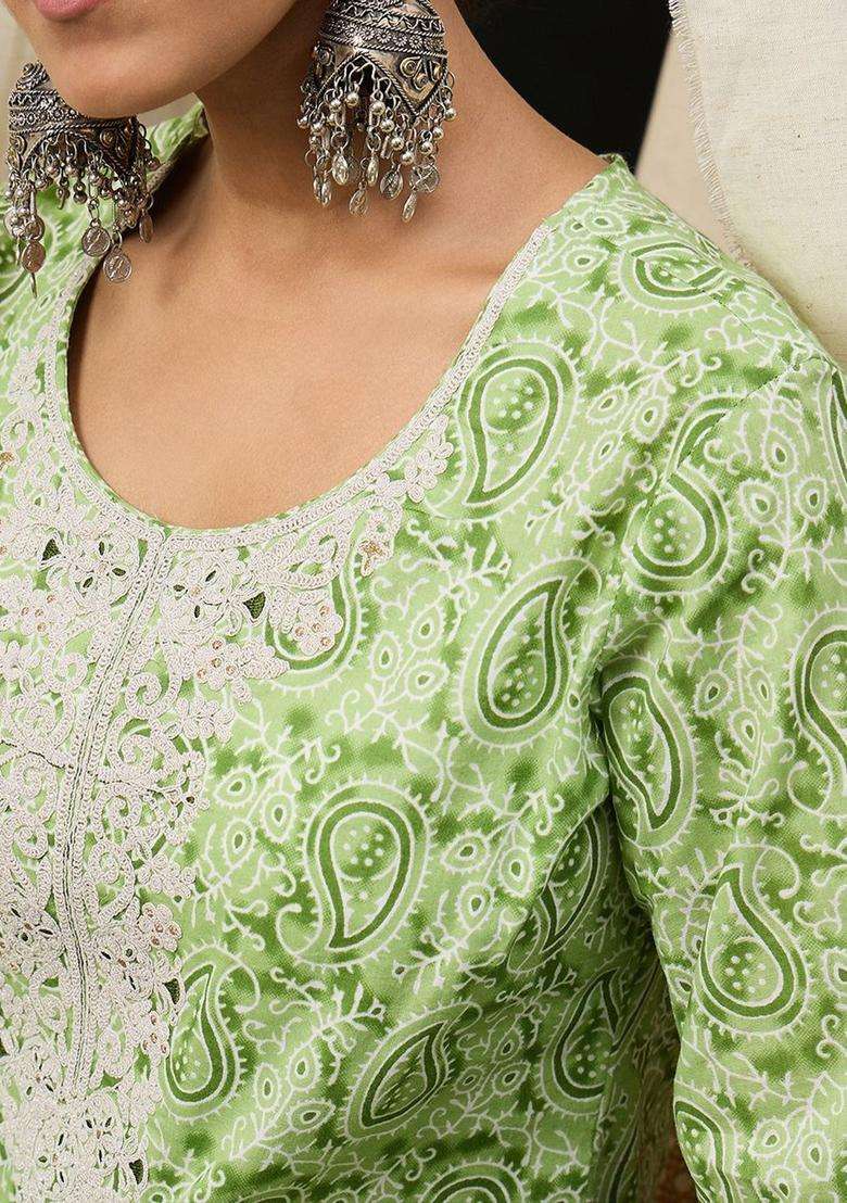 Green  Cotton Kurta - Indya
