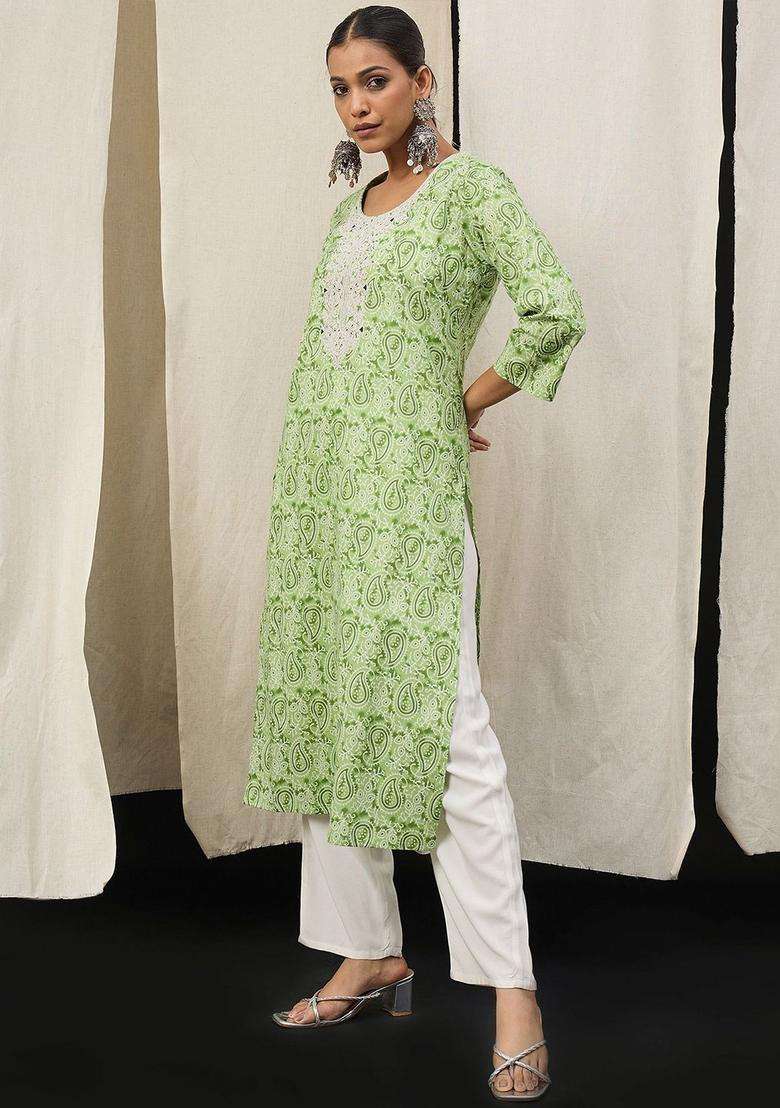 Green  Cotton Kurta - Indya