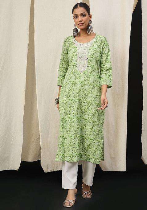 Green  Cotton Kurta