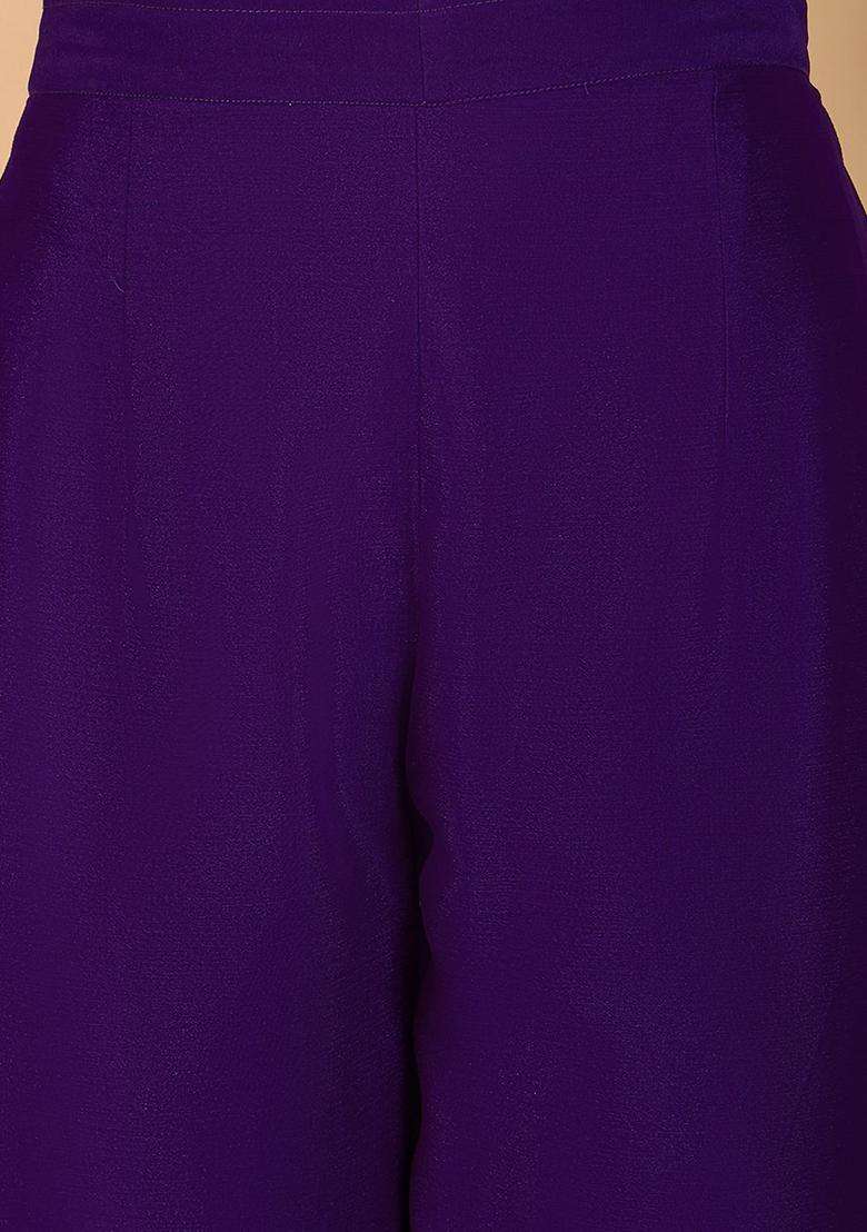 Purple Embroidered Silk Blend Kurta Set - Indya