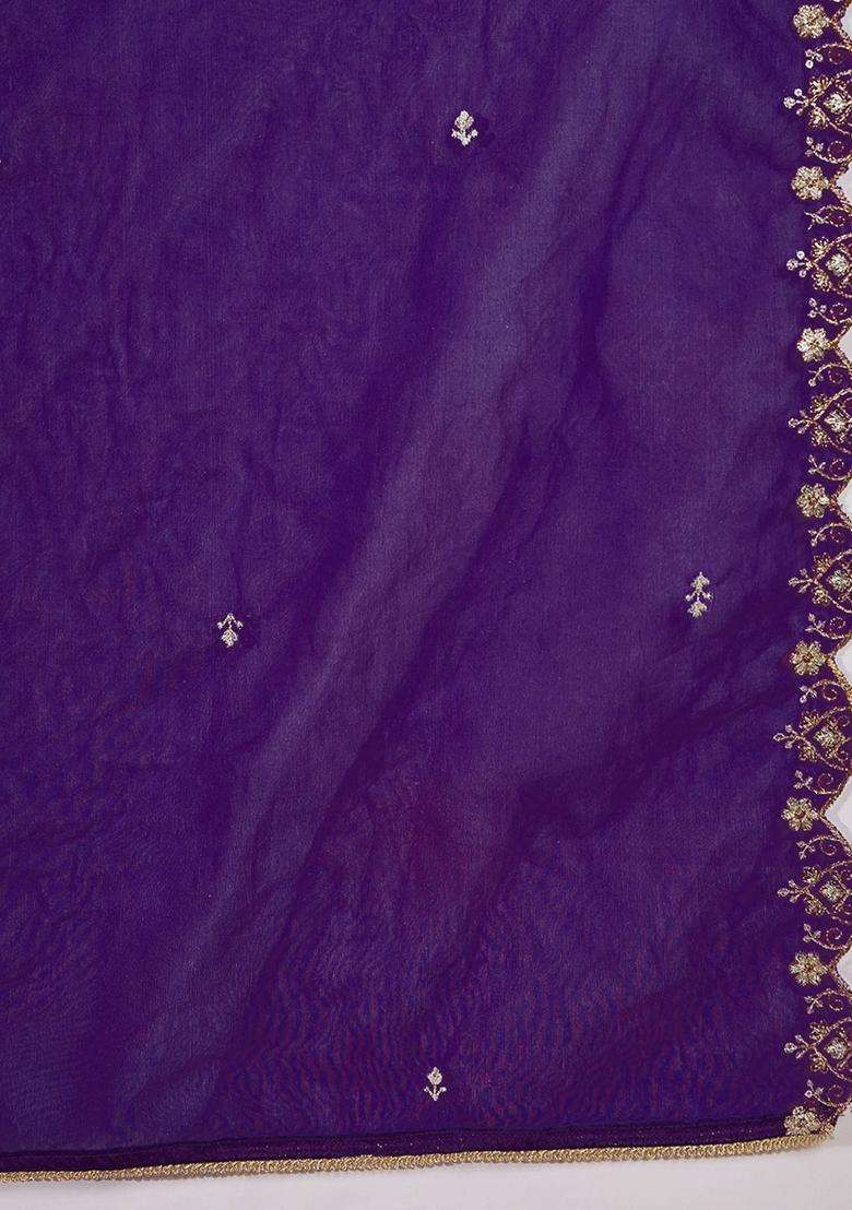 Purple Embroidered Silk Blend Kurta Set - Indya