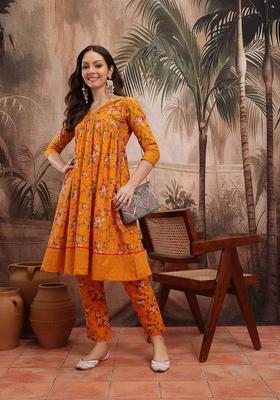 Yellow Printed Cotton Kurta Set