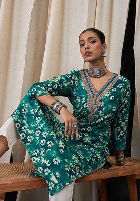 Green  Blended Kurta