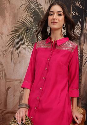 Pink Yoke Design Viscose Kurta Set