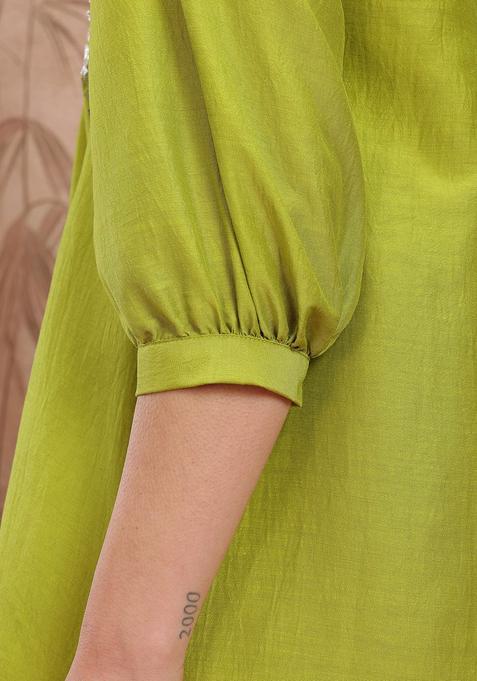 Green Printed Polyester Kurta Set — view on Indya