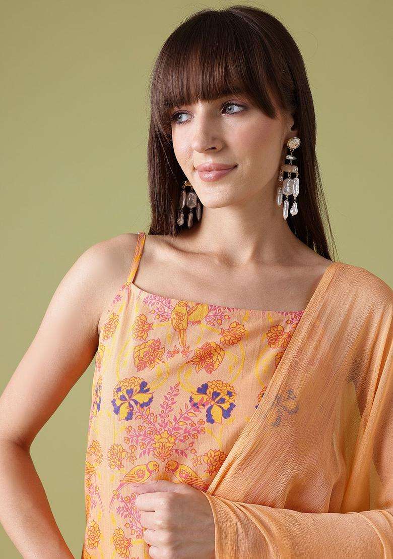 Yellow Printed Cotton Kurta Set - Indya