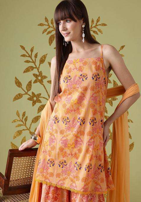 Yellow Printed Cotton Kurta Set