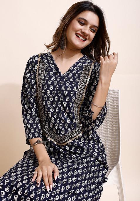 Navy Blue  Blended Kurta