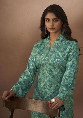 Green  Blended Kurta