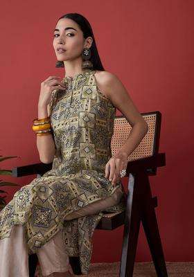 Green  Blended Kurta