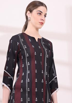 Black Woven Design Cotton Kurta Set