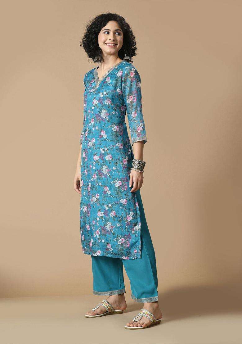 Blue  Blended Kurta - Indya