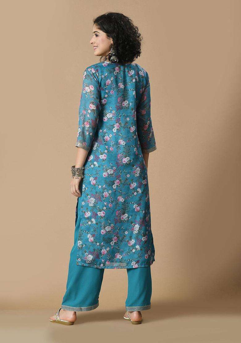 Blue  Blended Kurta - Indya