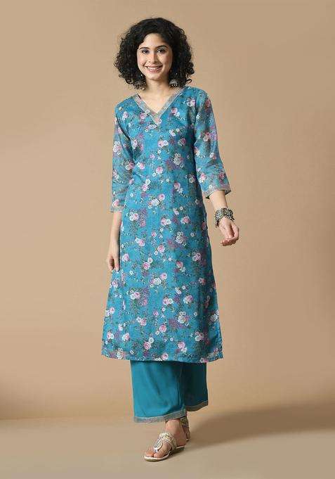 Blue  Blended Kurta