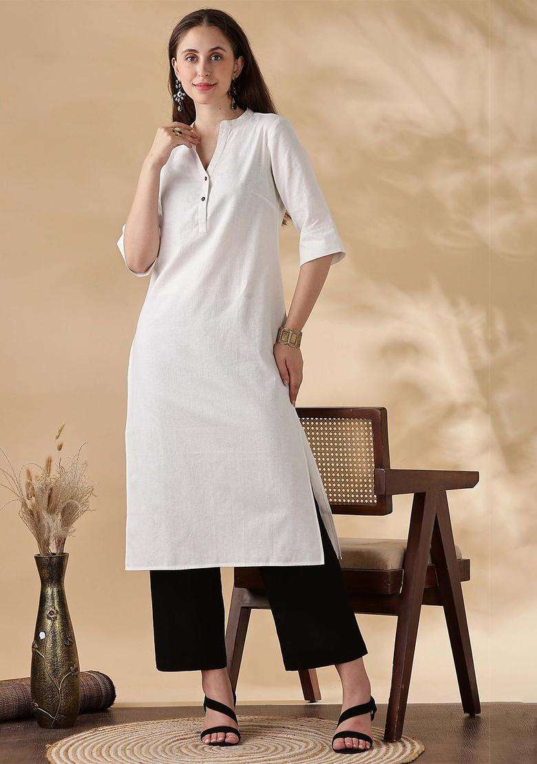 White  Cotton Kurta - Indya
