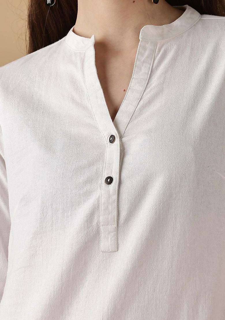 White  Cotton Kurta - Indya