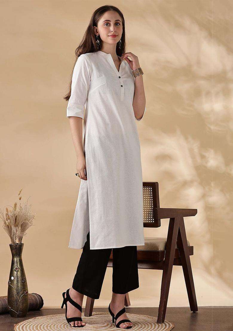 White  Cotton Kurta - Indya