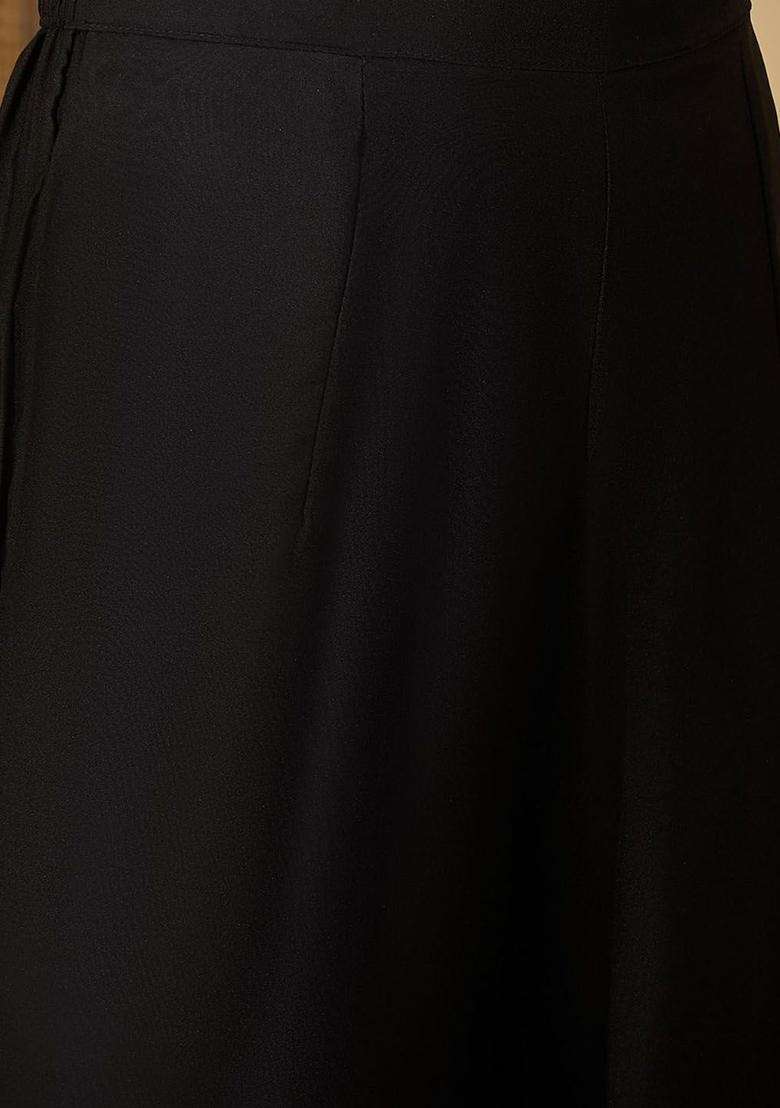 Black Embroidered Georgette Kurta Set - Indya