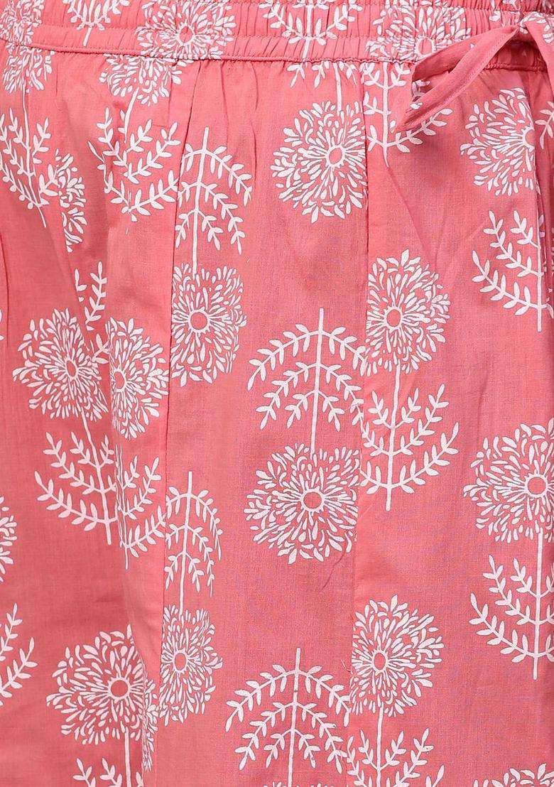Pink Printed Cotton Anarkali Set - Indya