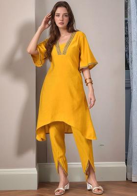 Mustard Solid Viscose Kurta Set
