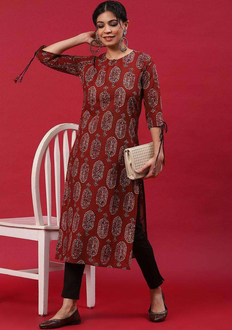 Maroon  Cotton Kurta - Indya