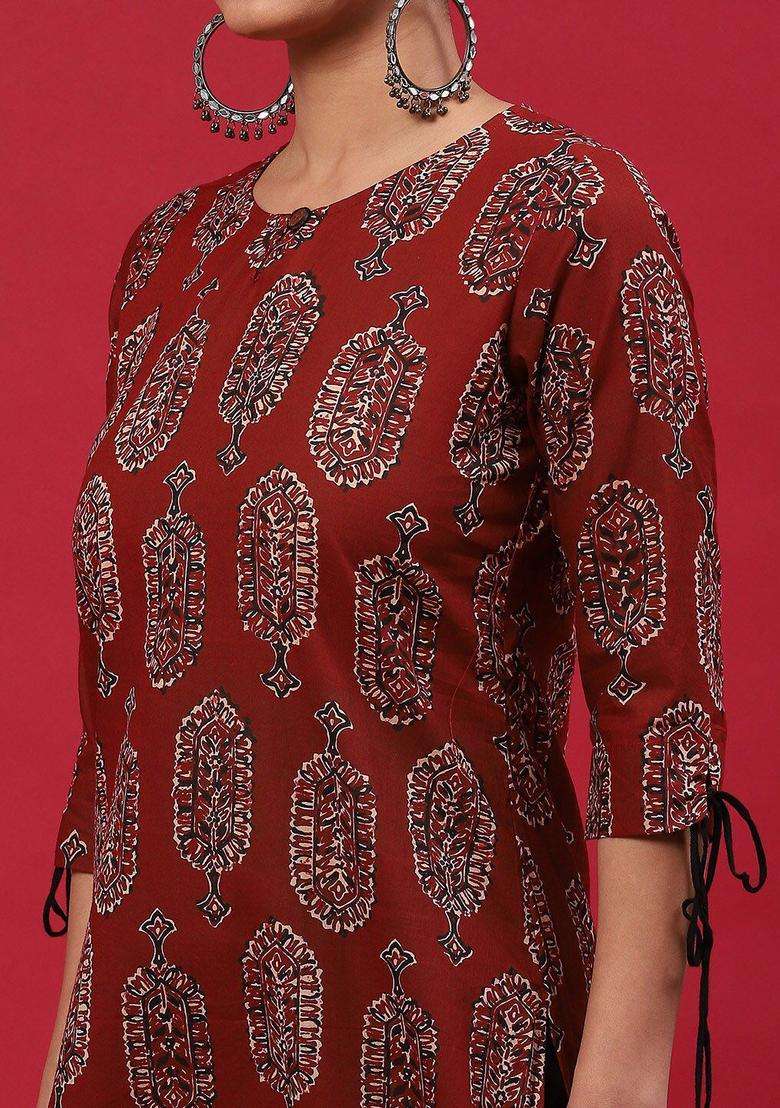 Maroon  Cotton Kurta - Indya