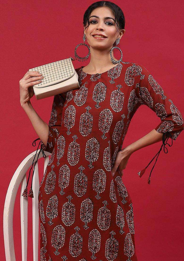 Maroon  Cotton Kurta - Indya