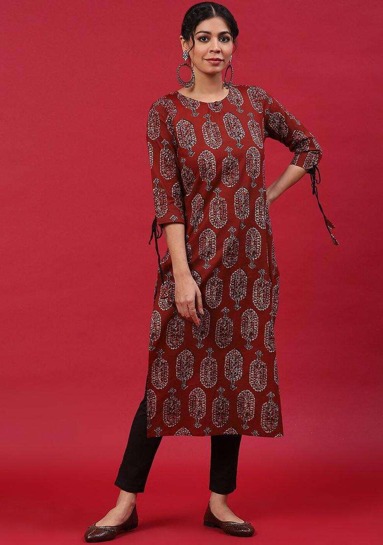 Maroon  Cotton Kurta - Indya