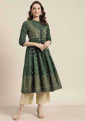 Green  Blended Kurta