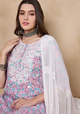 Pink Printed Cotton Kurta Set