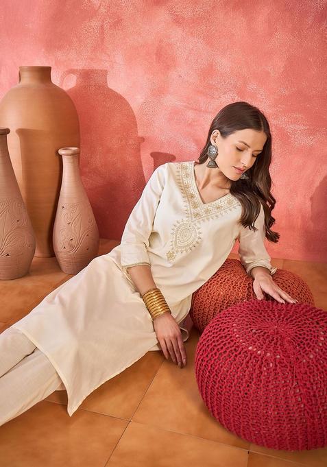 Off White  Cotton Kurta