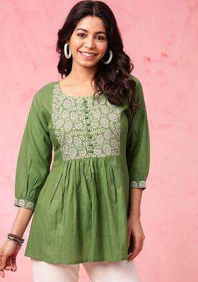 Green  Blended Kurta