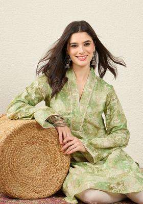 Green  Blended Kurta