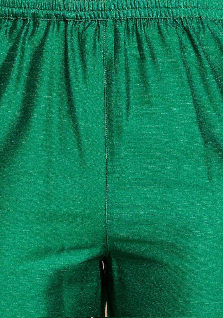 Green Solid Silk Kurta Set - Indya