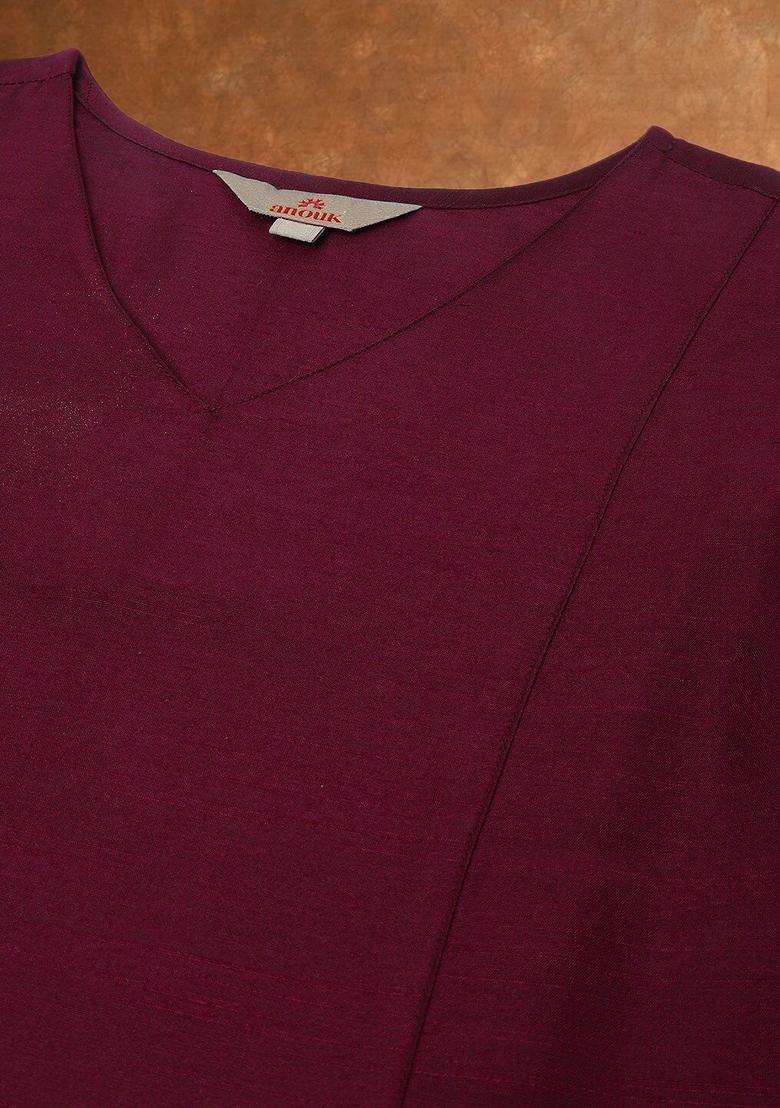 Burgundy Solid Silk Kurta Set - Indya