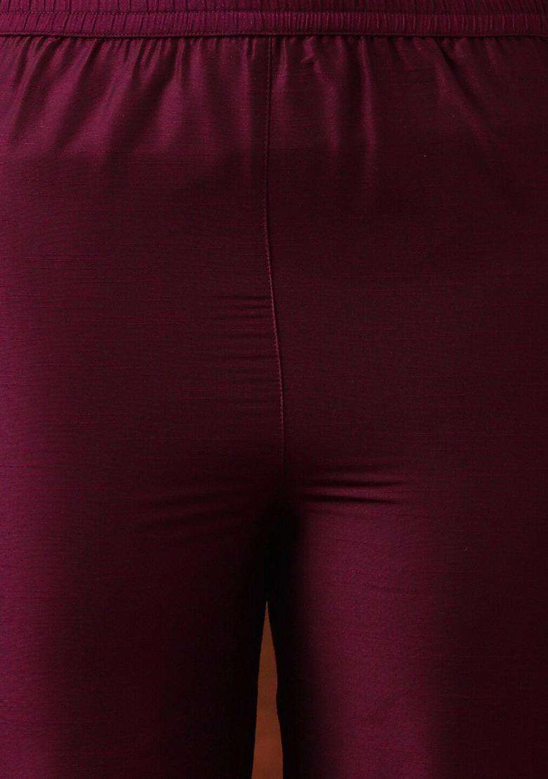 Burgundy Solid Silk Kurta Set - Indya