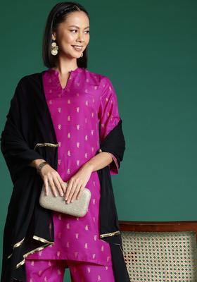 Magenta Printed Polyester Kurta Set