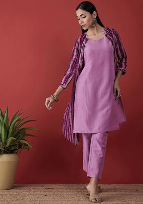Violet Solid Silk Blend Kurta Set