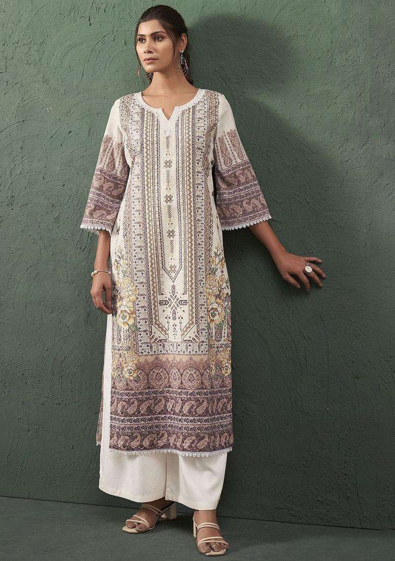 Cream  Cotton Kurta - Indya