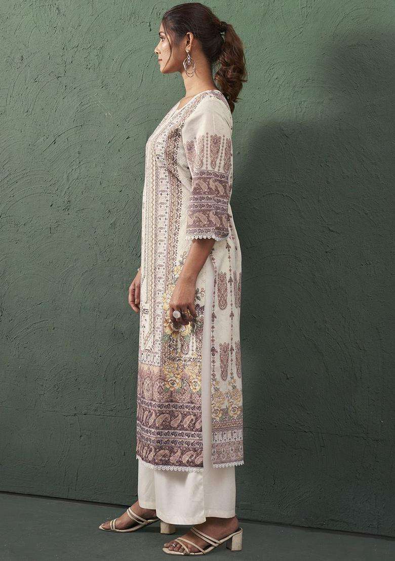 Cream  Cotton Kurta - Indya