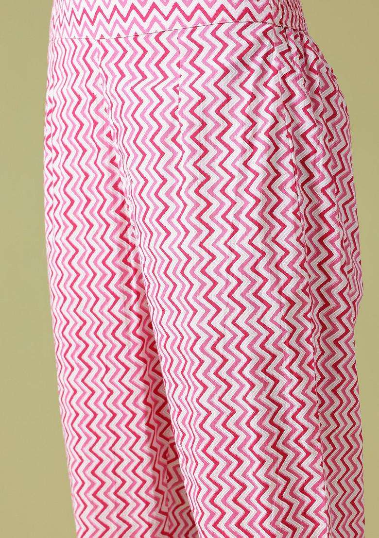 Pink Printed Cotton Kurta Set - Indya