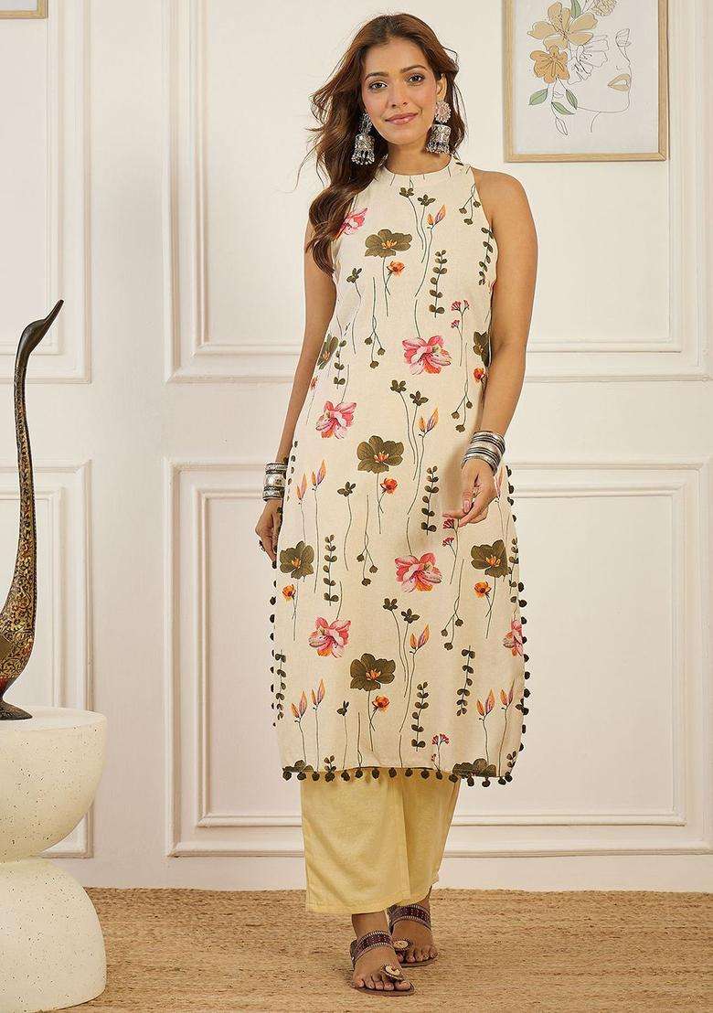 Cream  Cotton Kurta - Indya