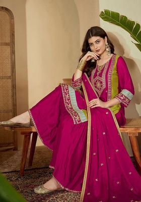 Pink Embroidered Silk Kurta Set