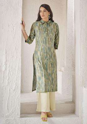 Green  Blended Kurta