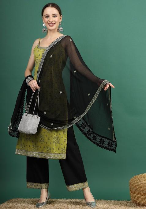 Green Embroidered Cotton Kurta Set — view on Indya