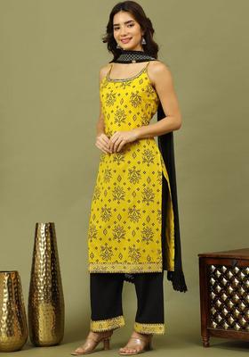 Yellow Embroidered Cotton Kurta Set