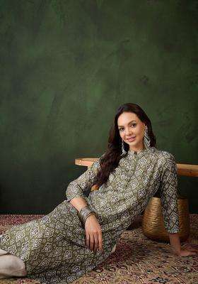 Green  Blended Kurta