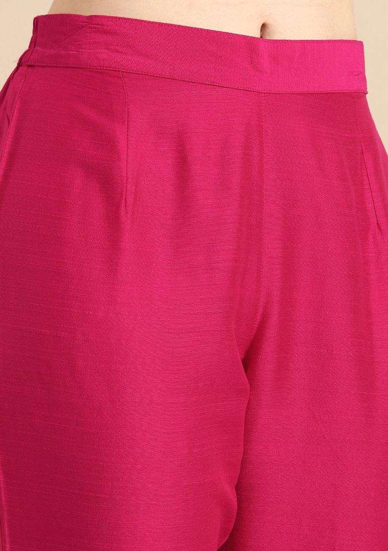 Red Yoke Design Silk Kurta Set - Indya
