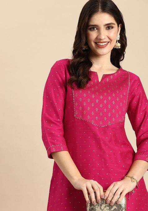 Red Yoke Design Silk Kurta Set