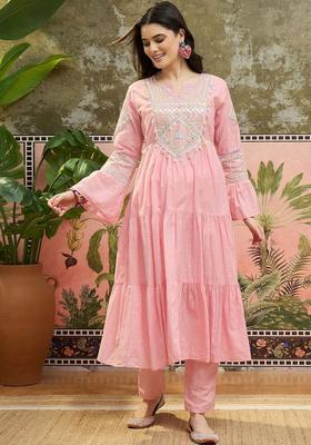 Pink Embroidered Silk Kurta Set